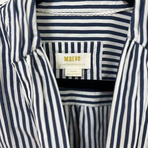 Anthropologie Maeve Blue and White Stripe Blouse with Tie